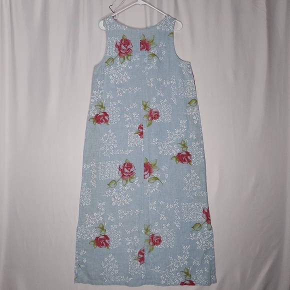 Sweet Jessie Dress Large Maxi Sleeveless Linen Shift Blue Floral Vintage 90s Y2K - Picture 2 of 9